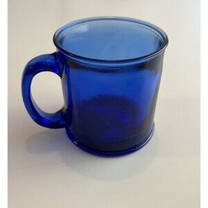 Spain Barnes & Noble Blue Cobalt Glass Mug Coffee Tear Rim Handle Vintage Style